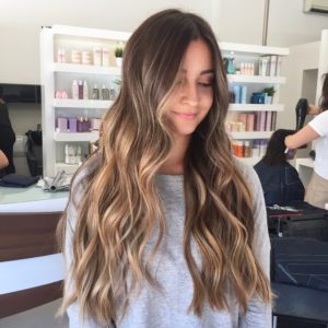Dark hair balayage sun kissed
